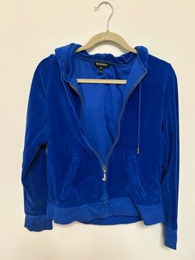 Juicy Couture Royal Blue Velour ZipUp Hoodie Rhinestone J Pull XL Y2K loungewear